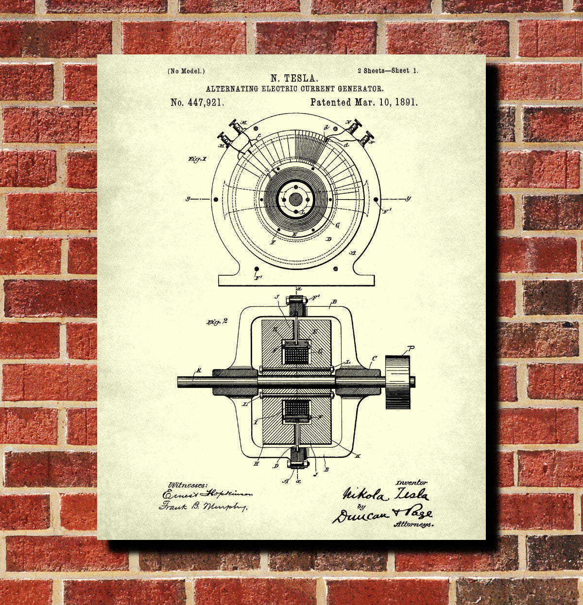 Nikola Tesla Blueprint Vintage Patent Print Electrical Design Poster