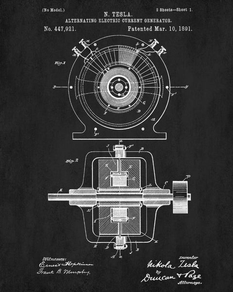 Nikola Tesla Blueprint Vintage Patent Print Electrical Design Poster ...