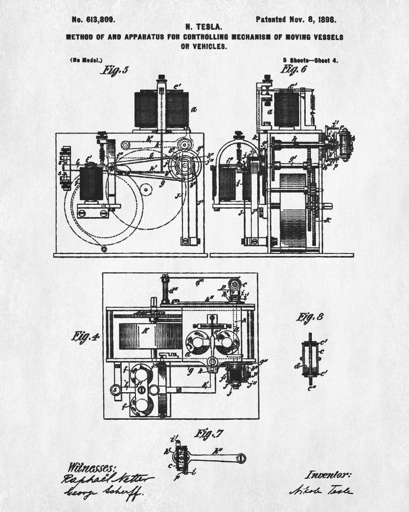 Nikola Tesla Blueprint Vintage Electrical Design Patent Print Poster