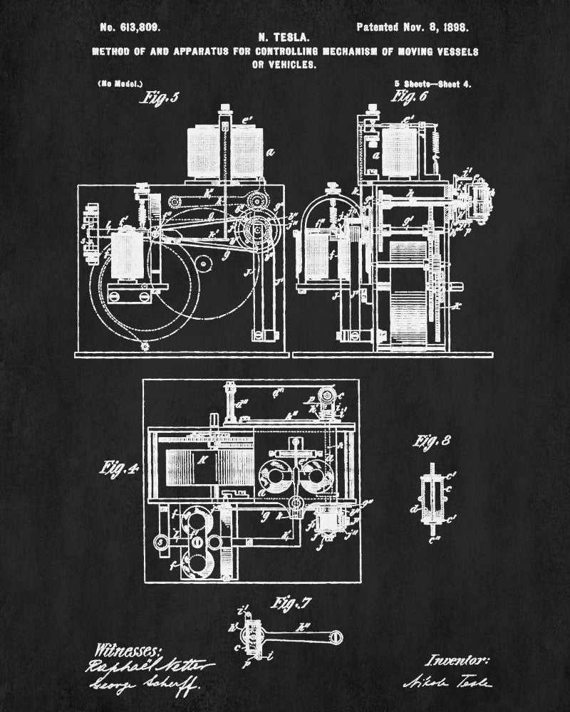 Nikola Tesla Blueprint Vintage Electrical Design Patent Print Poster