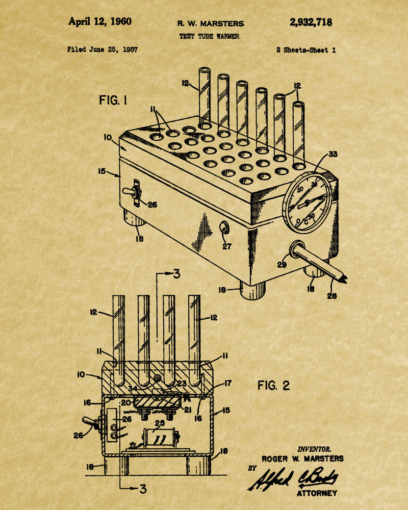 Laboratory Equipment Patent, Science Poster, Test Tubes Print