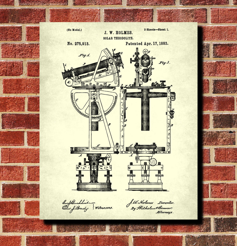 Theodolite Blueprint Surveying Patent Print Survey Poster