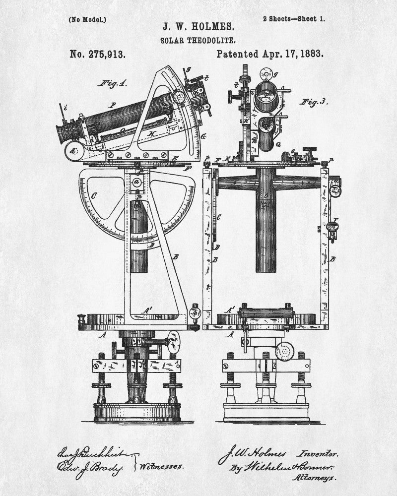 Theodolite Blueprint Surveying Patent Print Survey Poster