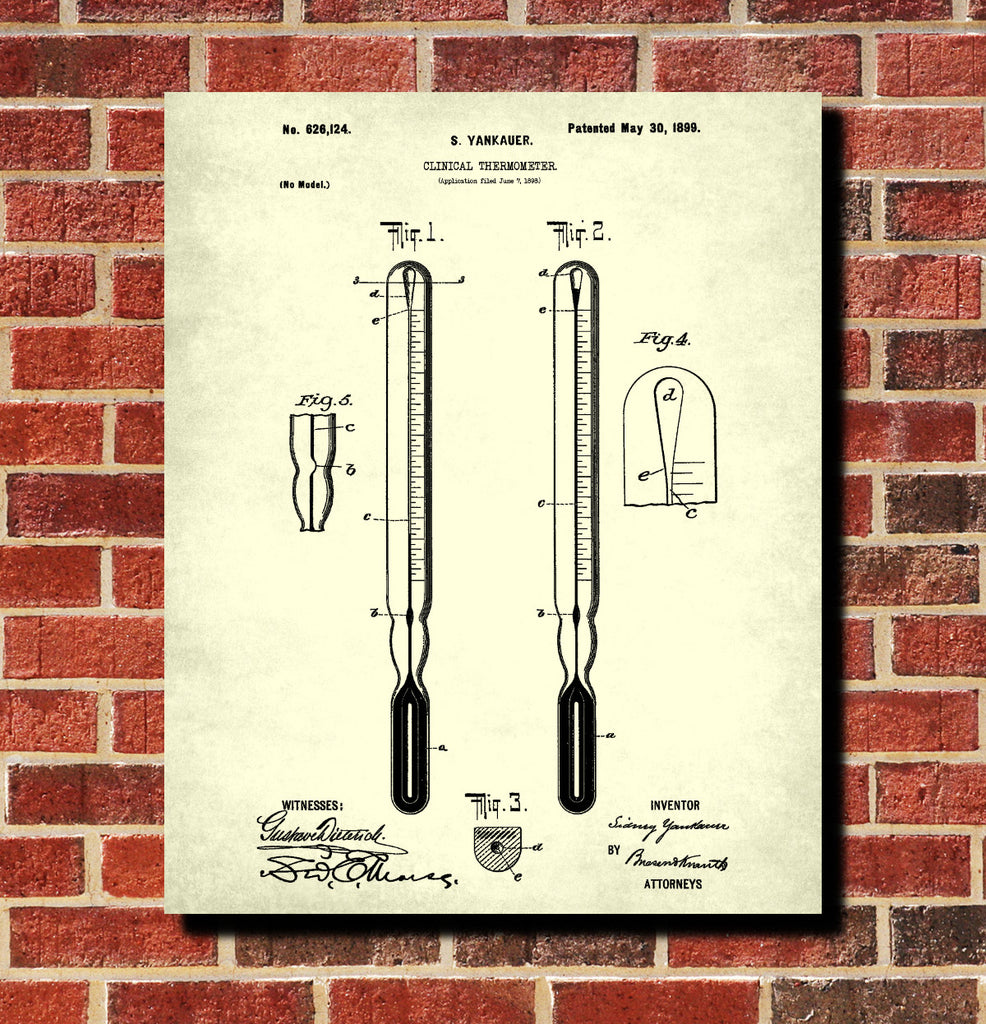 Medical Thermometer Patent Print Nursing Poster
