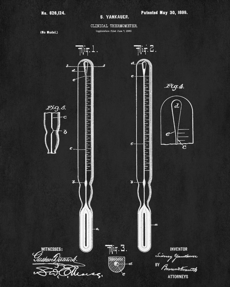 Medical Thermometer Patent Print Nursing Poster