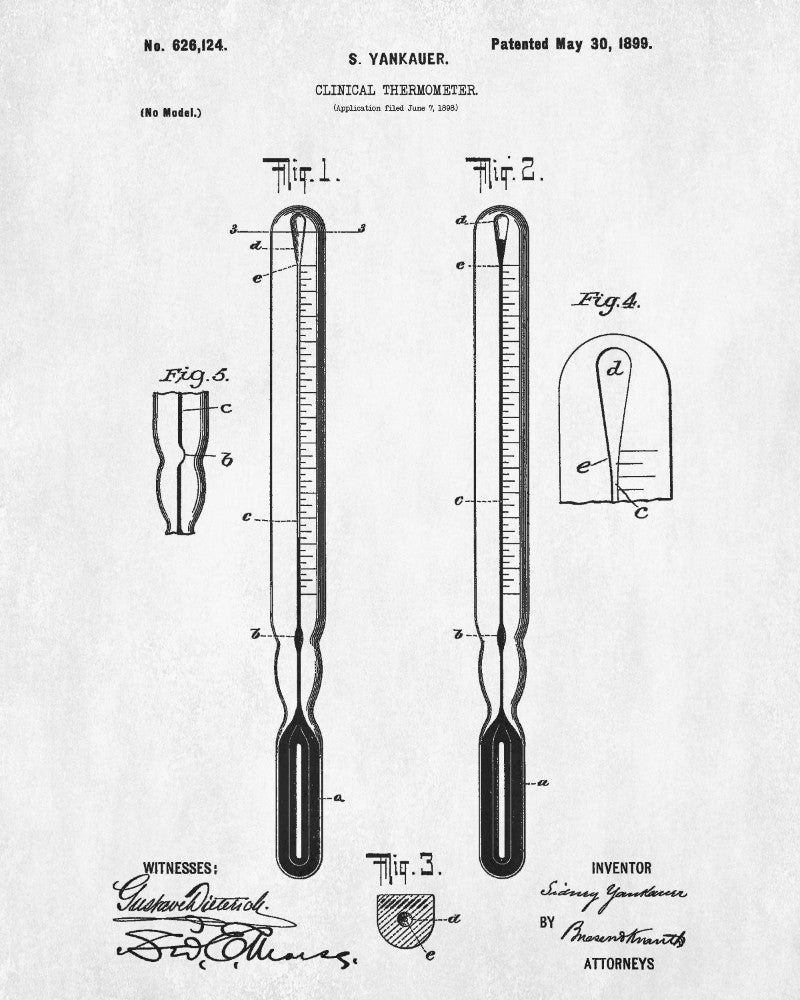 Medical Thermometer Patent Print Nursing Poster