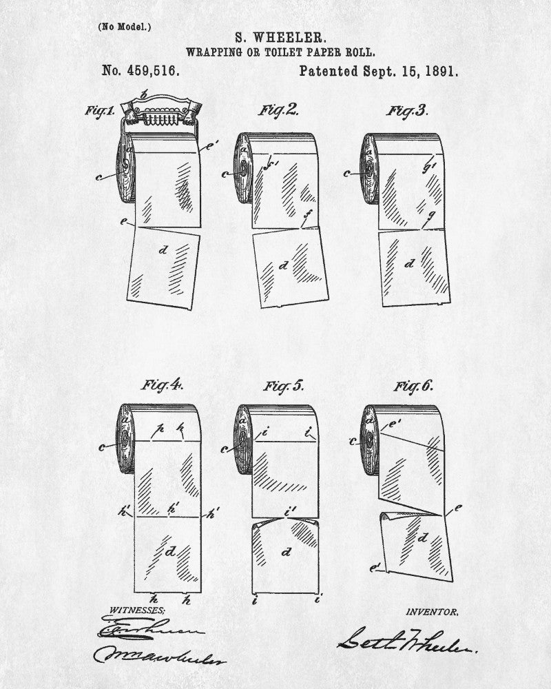 Toilet Paper Patent Print Bathroom Decor Blueprint Art Poster