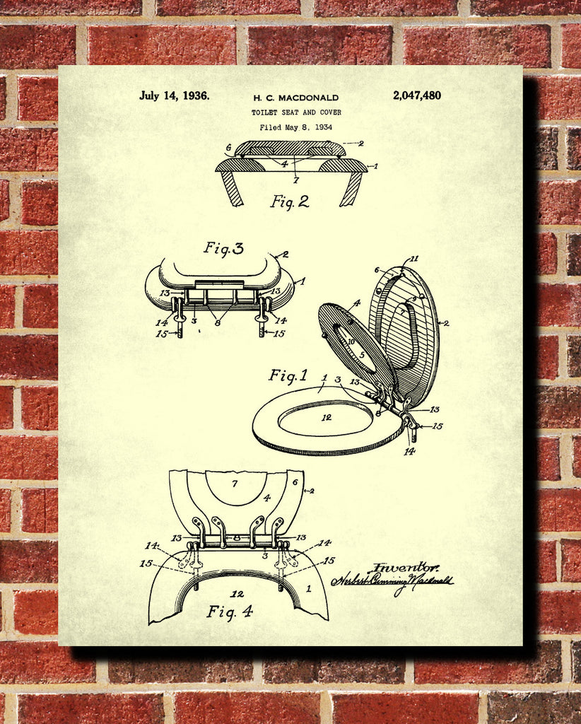 Toilet Seat Patent Print Bathroom Blueprint Wall Art Poster - OnTrendAndFab