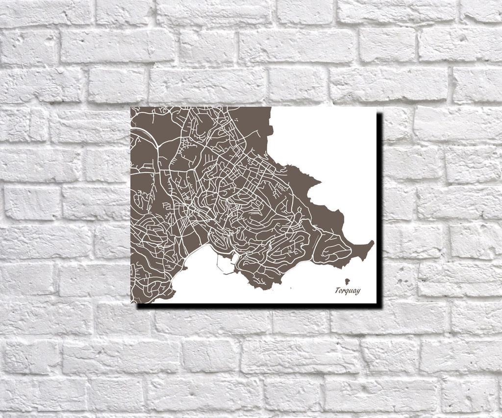 Torquay, England City Street Map Print Feature Wall Art Poster