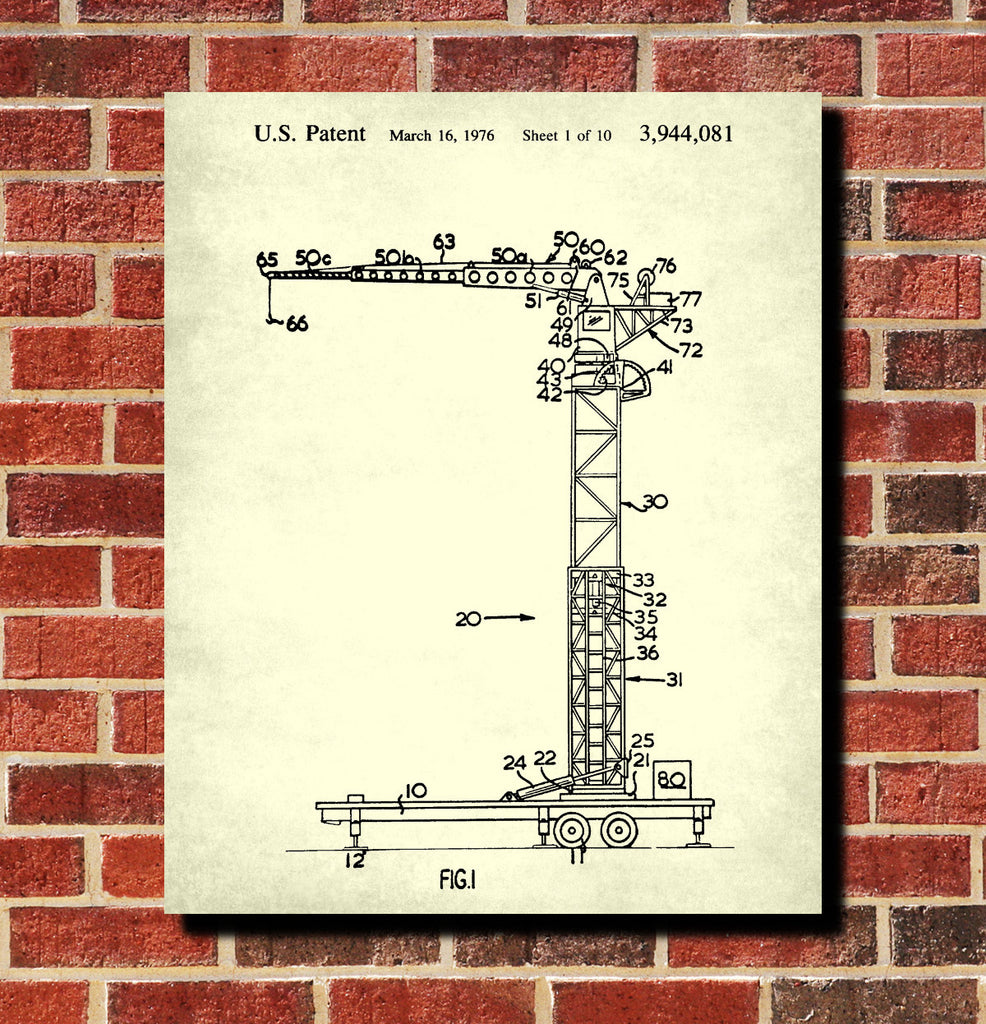 Crane Poster Building Blueprint Construction Machinery Patent Print