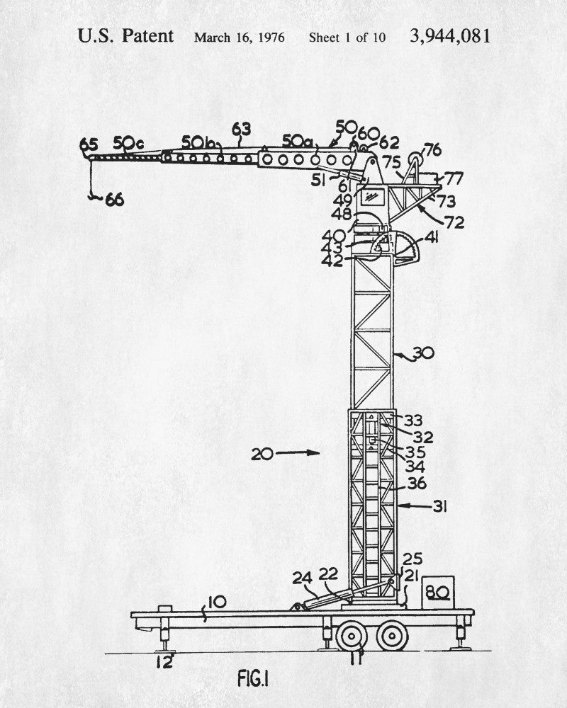 Crane Poster Building Blueprint Construction Machinery Patent Print