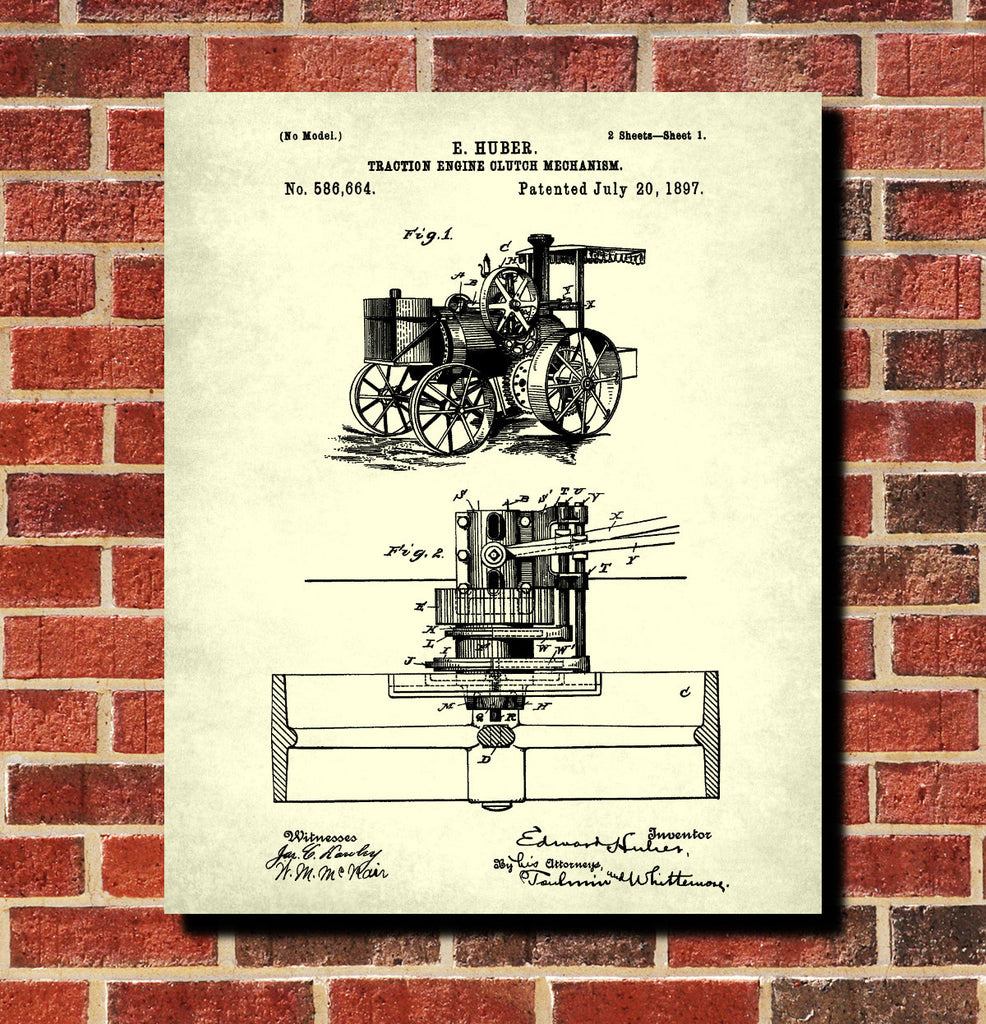 Traction Engine Patent Print Vintage Steam Engine Poster