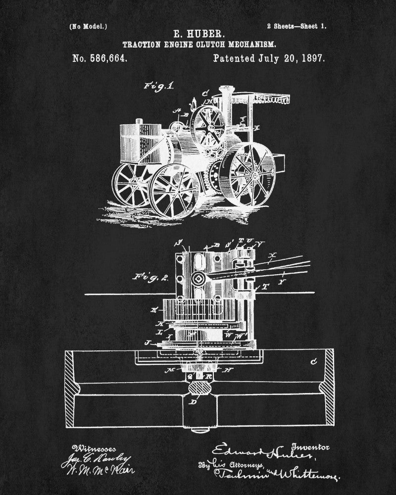 Traction Engine Patent Print Vintage Steam Engine Poster