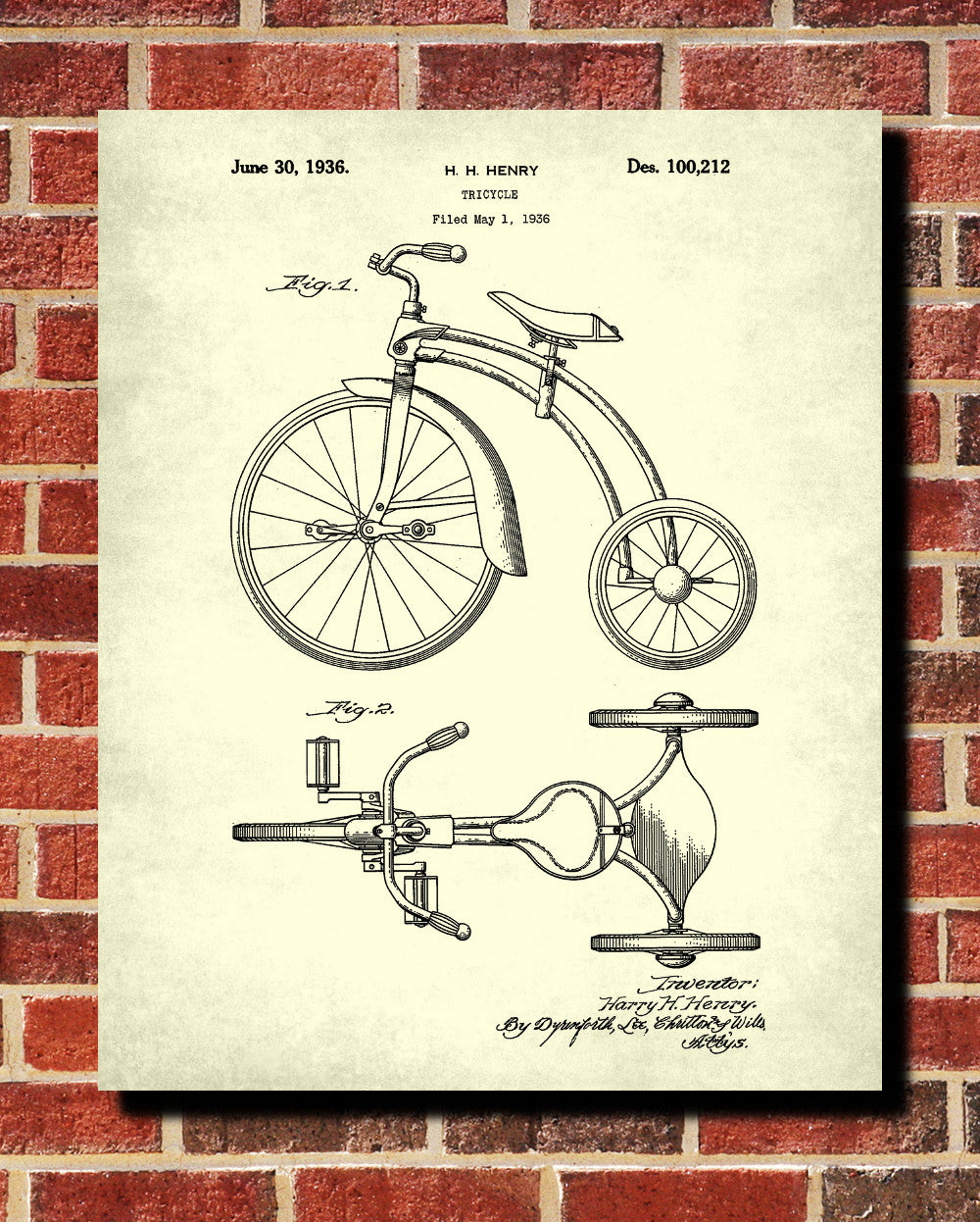 Tricycle Patent Print Cycling Blueprint Poster - OnTrendAndFab