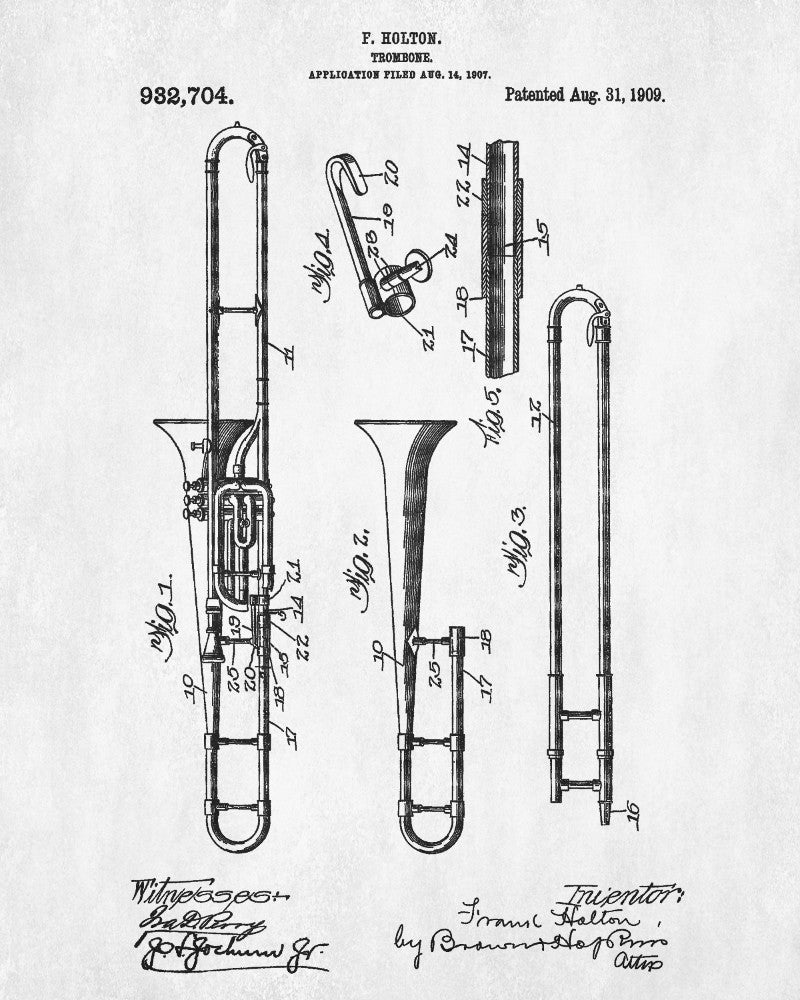 Trombone Patent Print Orchestra Musical Instrument Poster