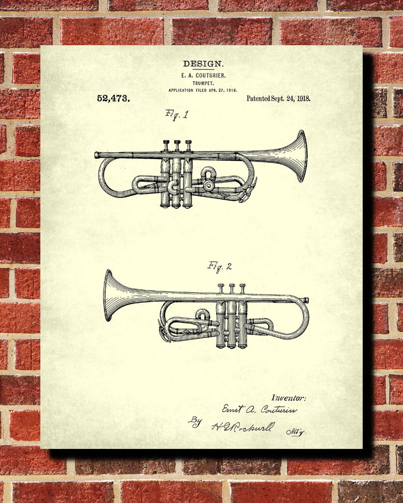 Trumpet Patent Print Musical Instrument Blueprint Poster - OnTrendAndFab