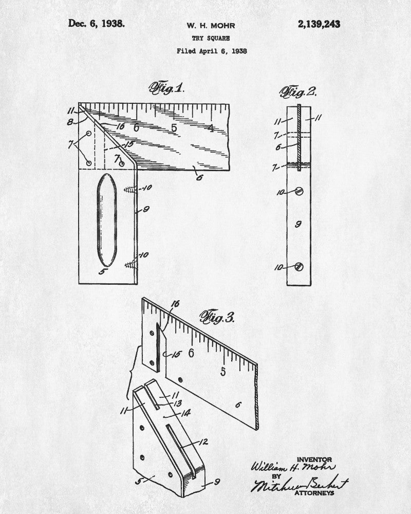 Carpenters Try Square Patent Print Hand Tools Blueprint Workshop Poster