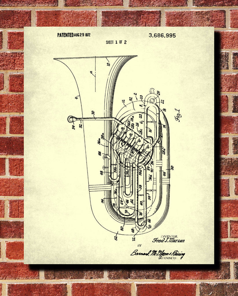 Tuba Patent Print Orchestra Musical Instrument Wall Art Poster