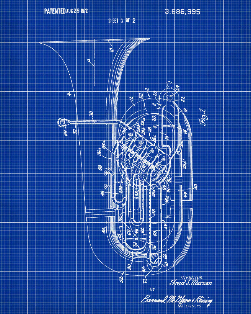 Tuba Patent Print Orchestra Musical Instrument Wall Art Poster