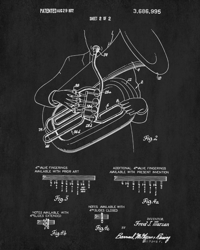 Tuba Patent Print Orchestral Musical Instrument Wall Art Poster