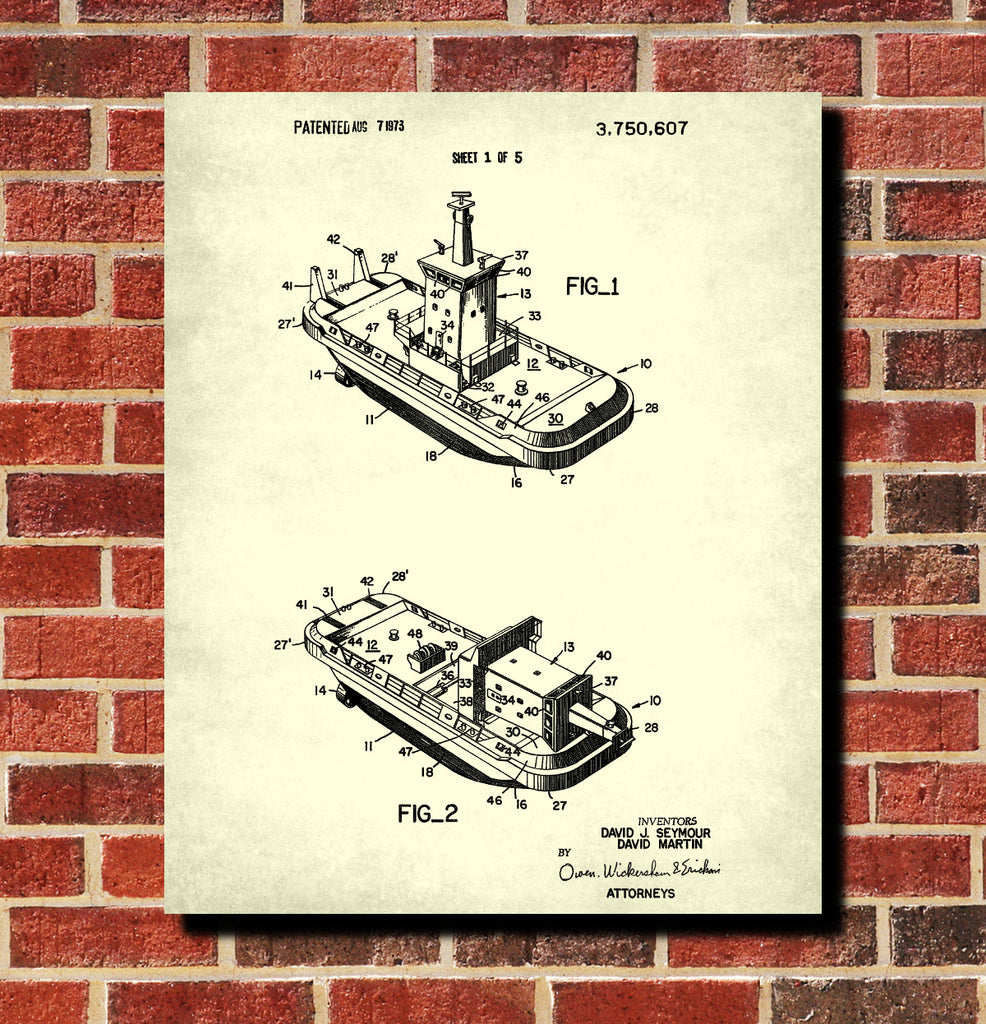 Tug Boat Blueprint Art Nautical Patent Print Sailing Poster