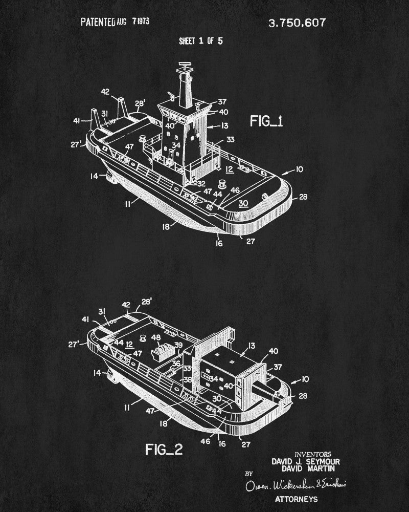 Tug Boat Blueprint Art Nautical Patent Print Sailing Poster