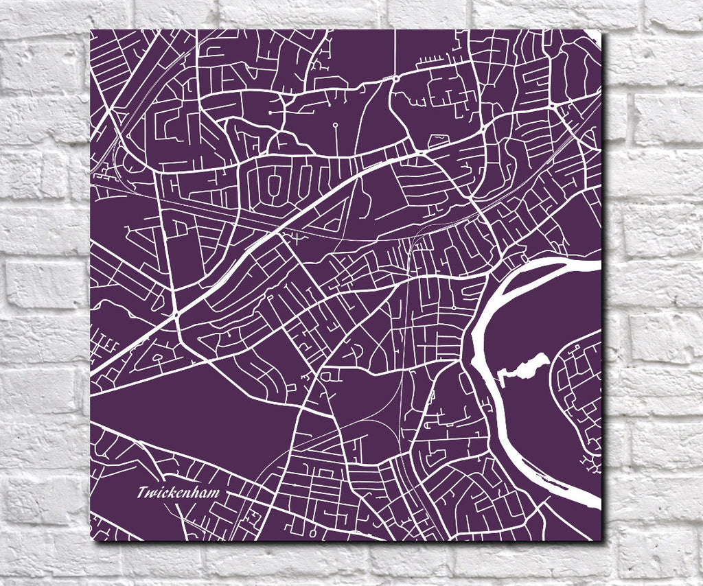 Twickenham, England City Street Map Print Custom Wall Map