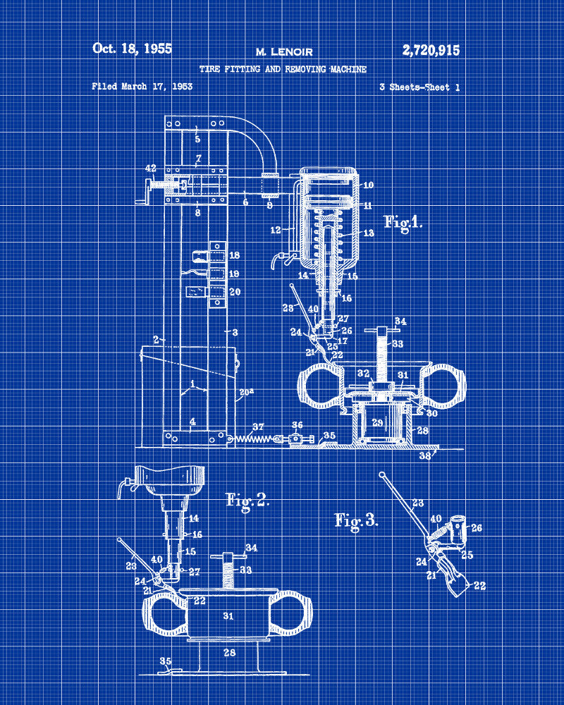 Tyre Fitting Patent Print Garage Blueprint Workshop Poster