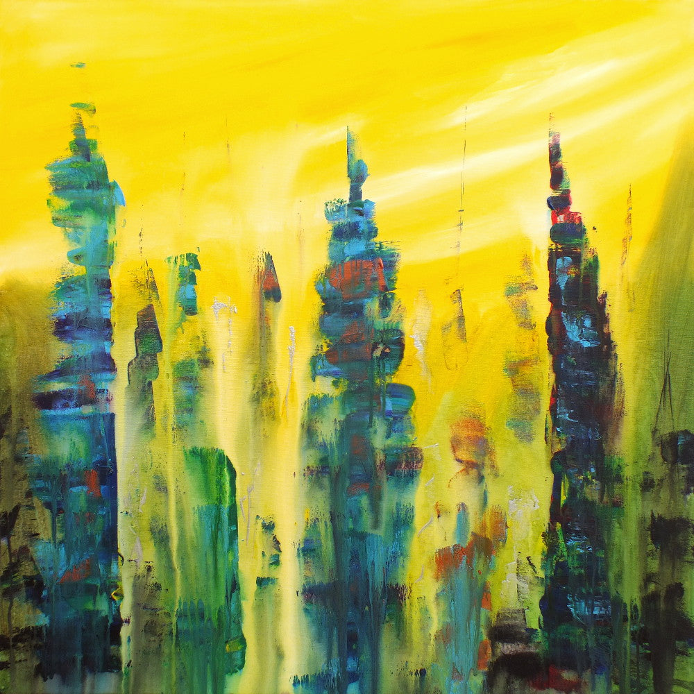 Original Painting James Lucas, Urban Skyline, Cityscape Abstract