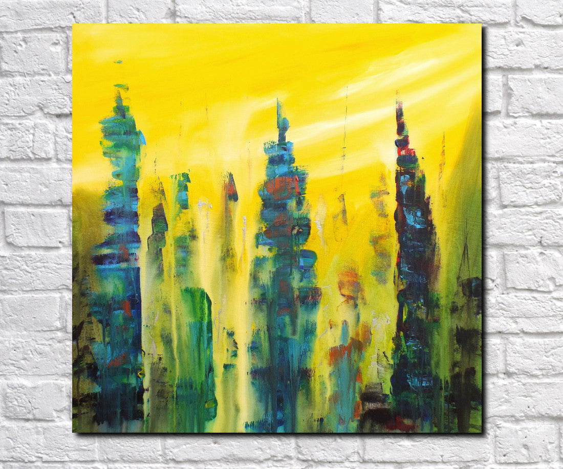 Original Painting James Lucas, Urban Skyline, Cityscape Abstract