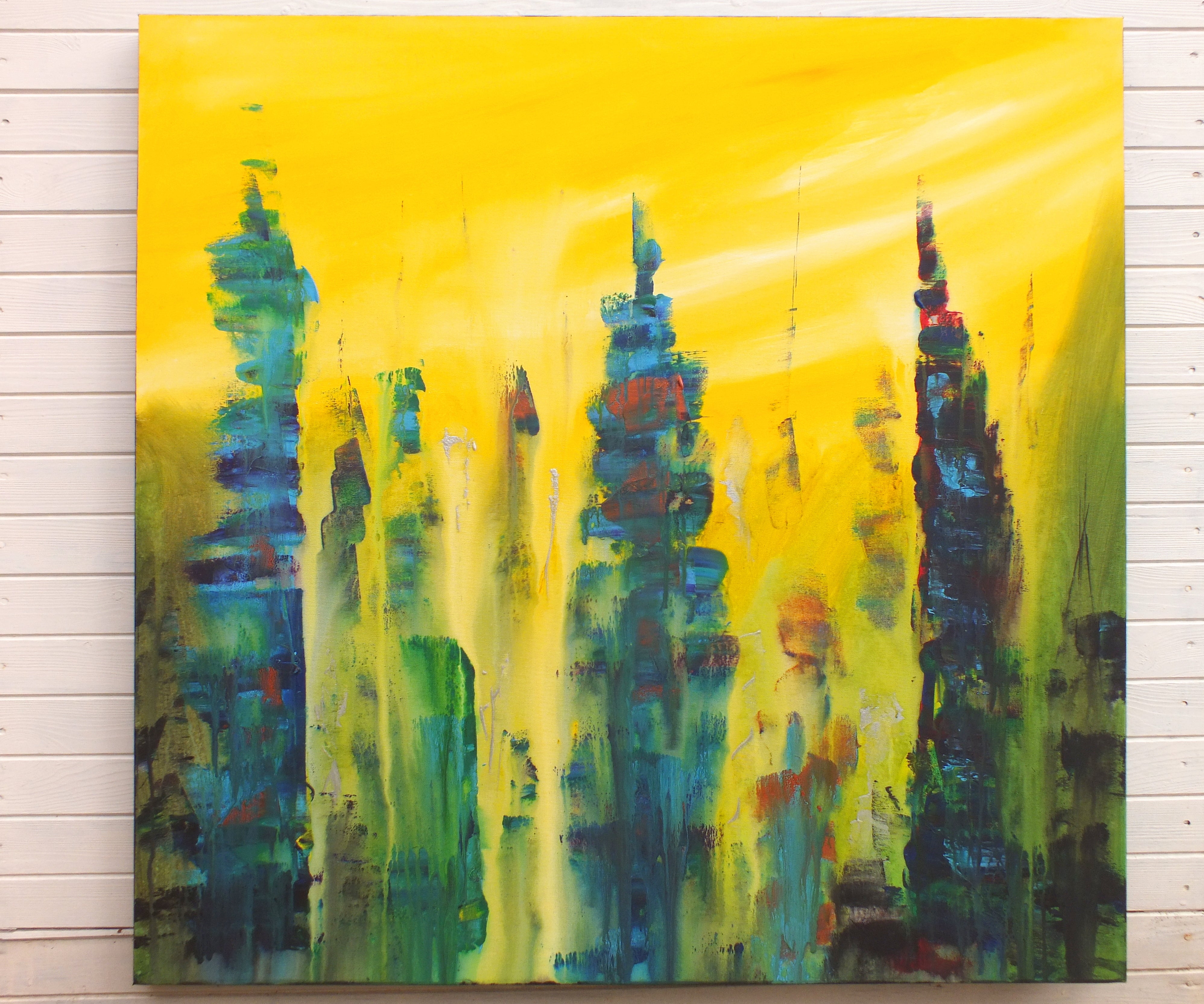 Original Painting James Lucas, Urban Skyline, Cityscape Abstract