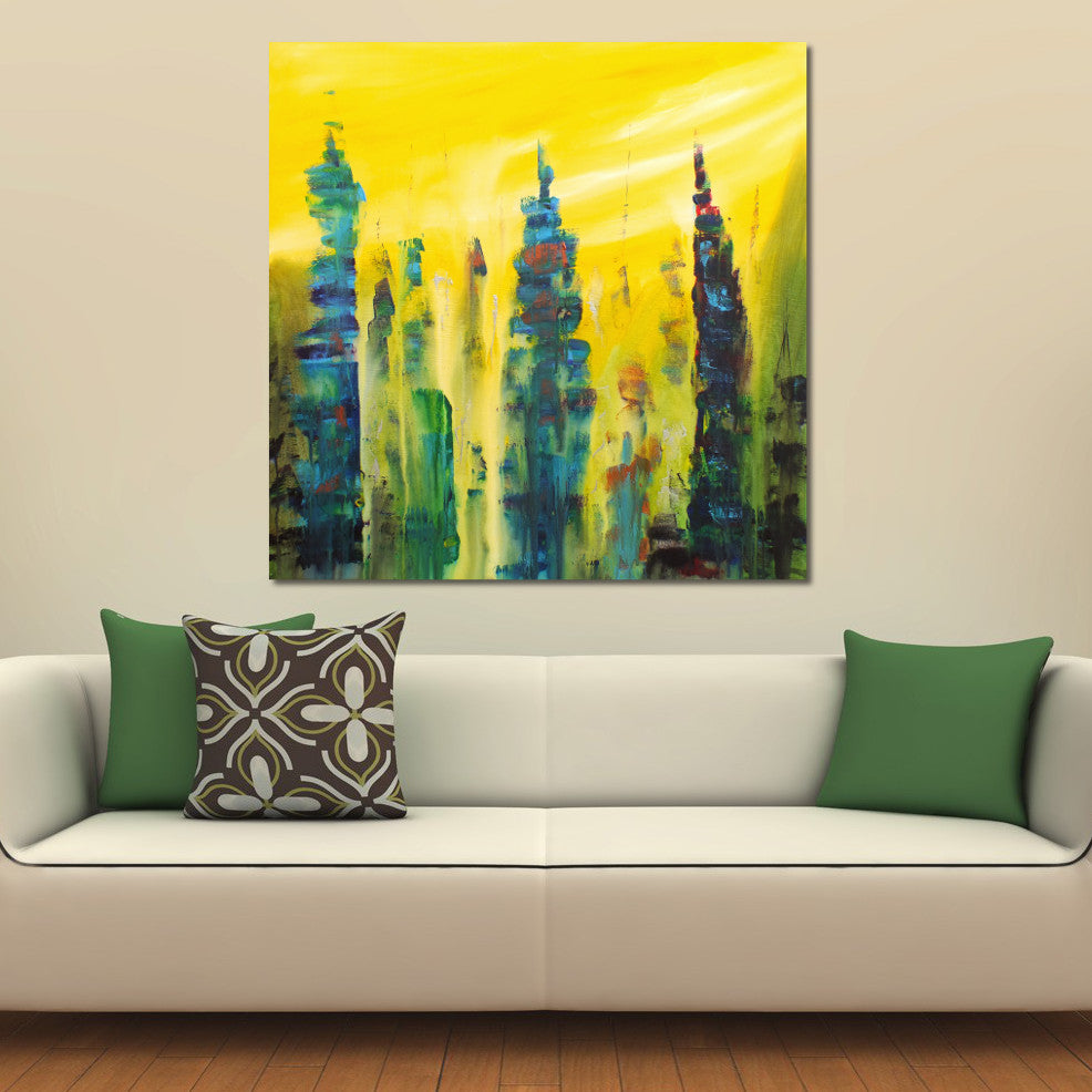 Original Painting James Lucas, Urban Skyline, Cityscape Abstract