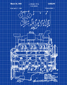 V6 Engine Blueprint Car Automotive Patent Print Garage Poster