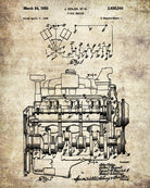 V6 Engine Blueprint Car Automotive Patent Print Garage Poster