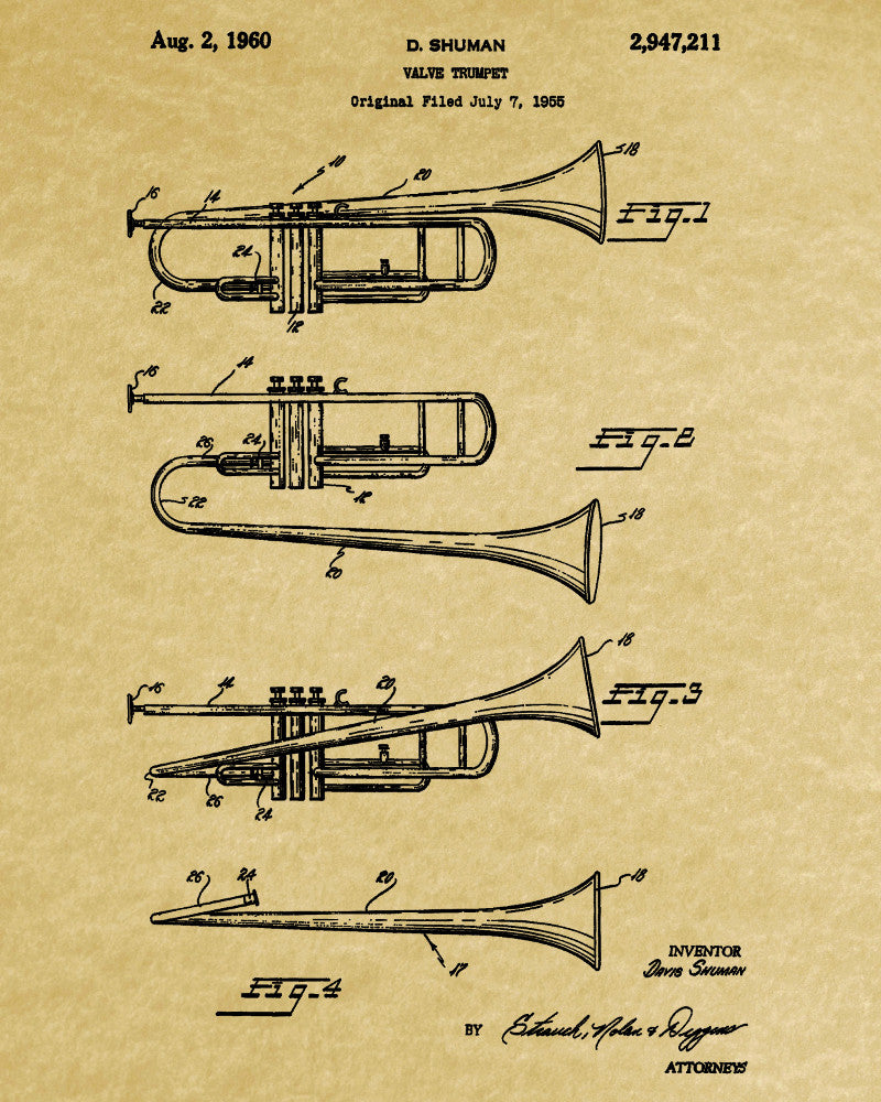 Trumpet Patent Print Musical Instrument Poster
