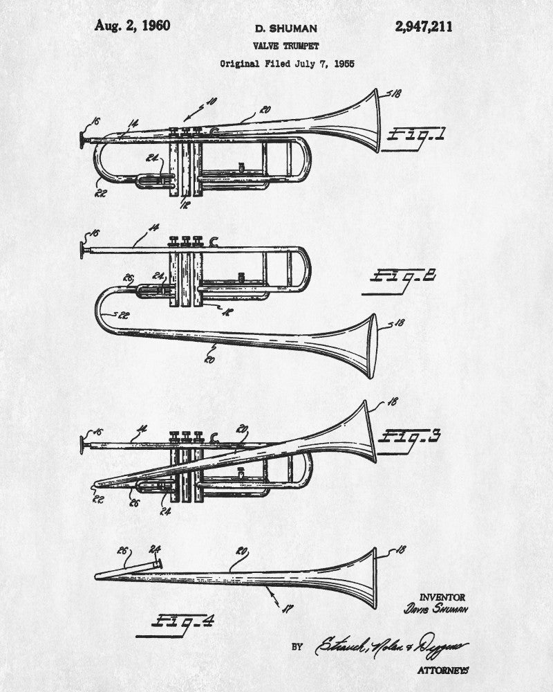 Trumpet Patent Print Musical Instrument Poster