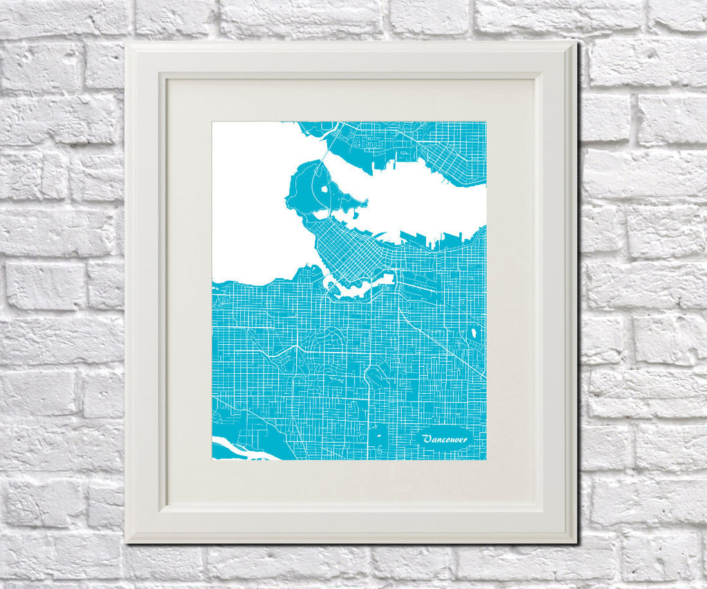 Vancouver City Street Map Print Feature Wall Art Poster