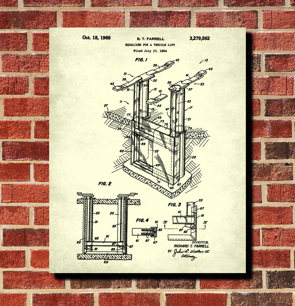 Vehicle Lift Patent Print Garage Blueprint Workshop Poster
