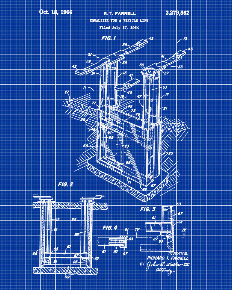 Vehicle Lift Patent Print Garage Blueprint Workshop Poster