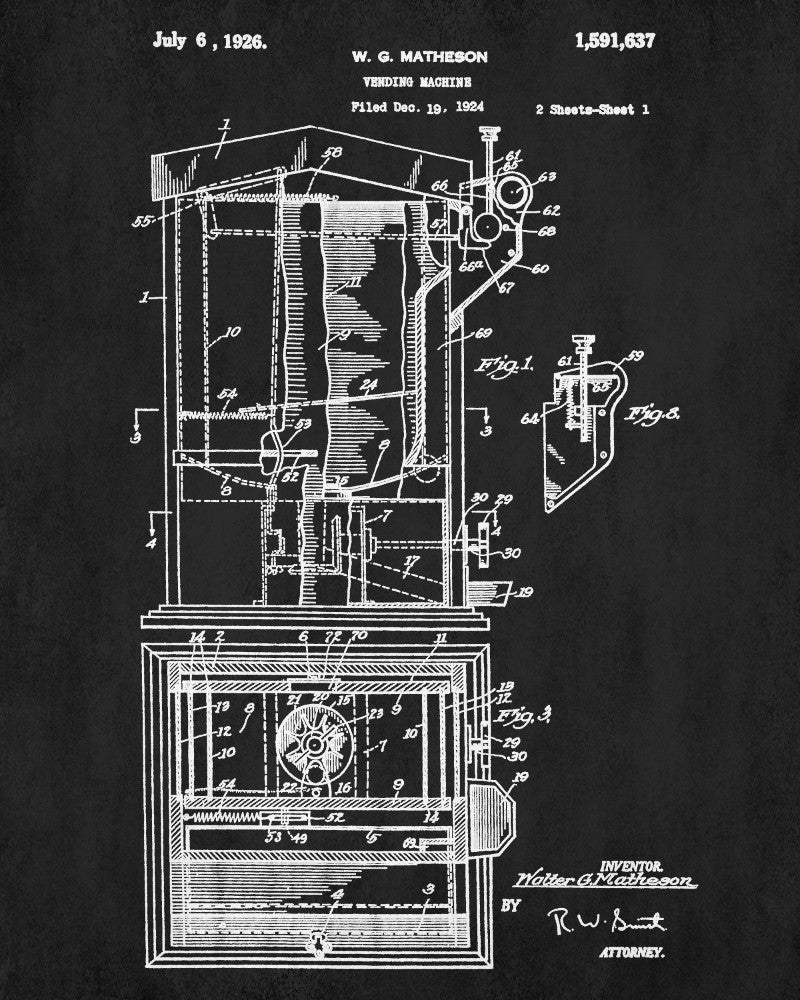 Vending Machine Patent Print Man Cave Poster Gum Ball Blueprint - OnTrendAndFab
