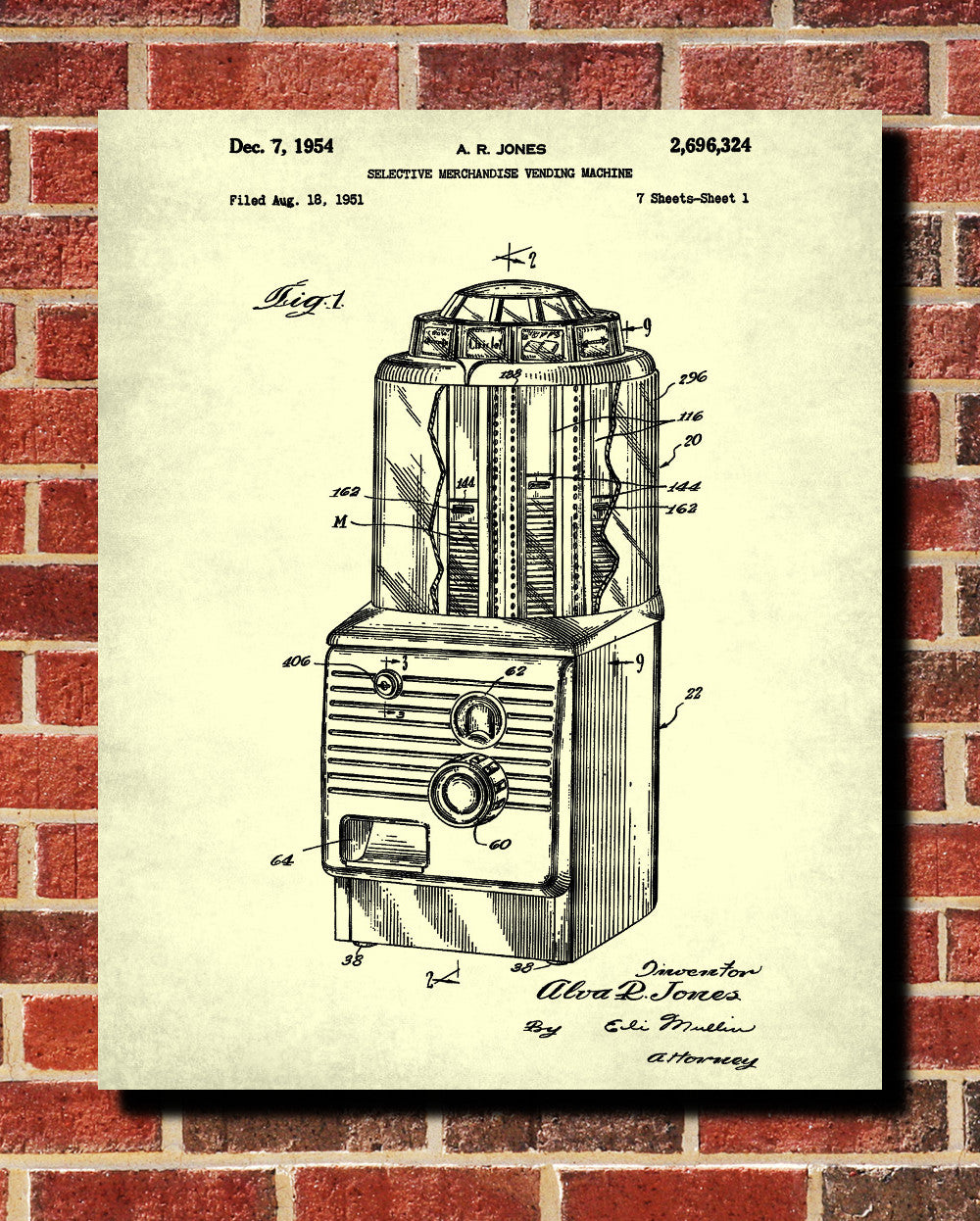 Vending Machine Blueprint Man Cave Poster Gum Ball Patent Print - OnTrendAndFab