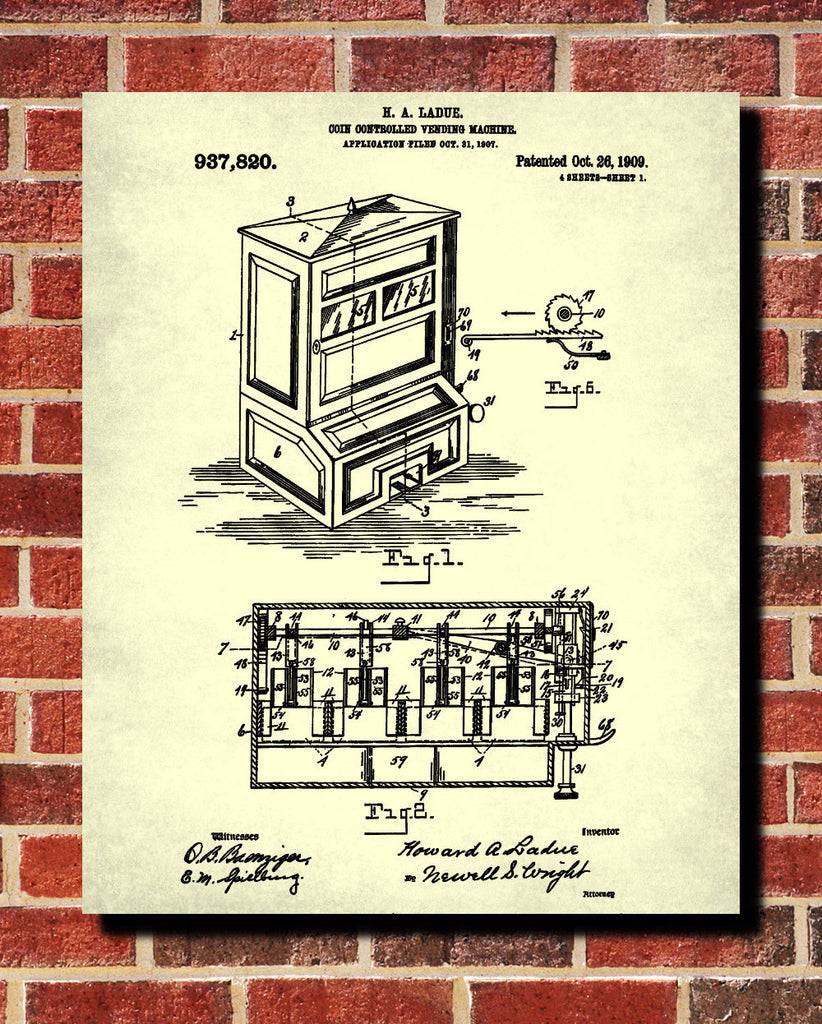 Vending Machine Blueprint Man Cave Poster Workshop Patent Print - OnTrendAndFab