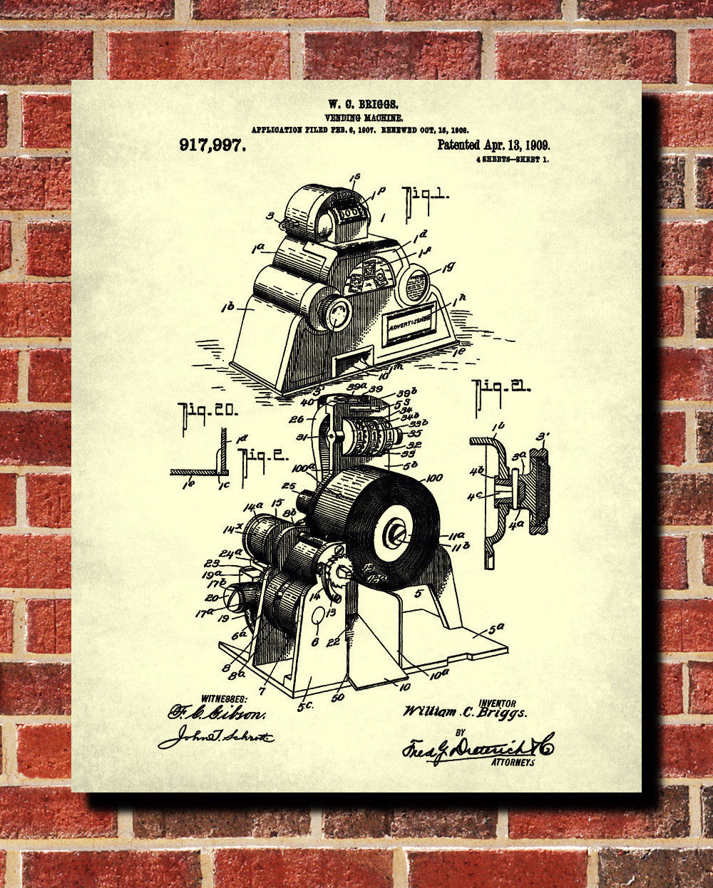 Vending Machine Patent Print Man Cave Poster Vintage Workshop Blueprint - OnTrendAndFab