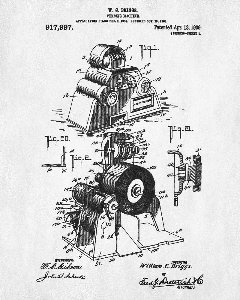 Vending Machine Patent Print Man Cave Poster Vintage Workshop Blueprint - OnTrendAndFab