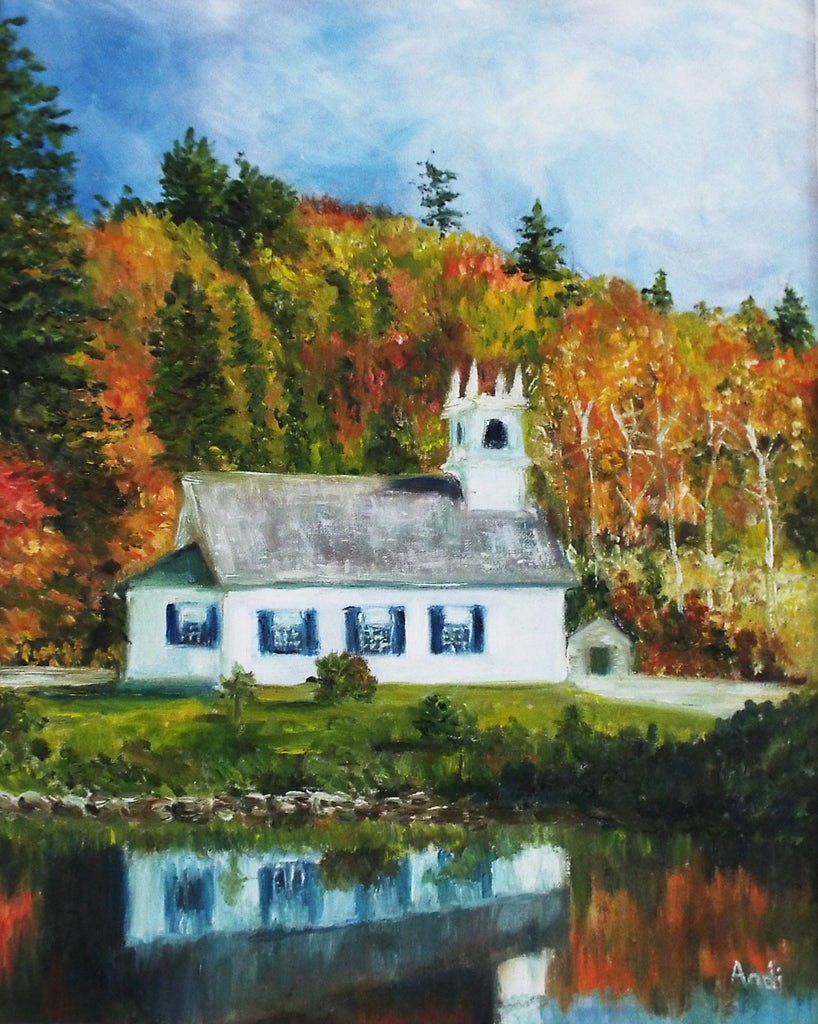 Vermont Church Autumn Landscape Oil Painting by Andi Lucas