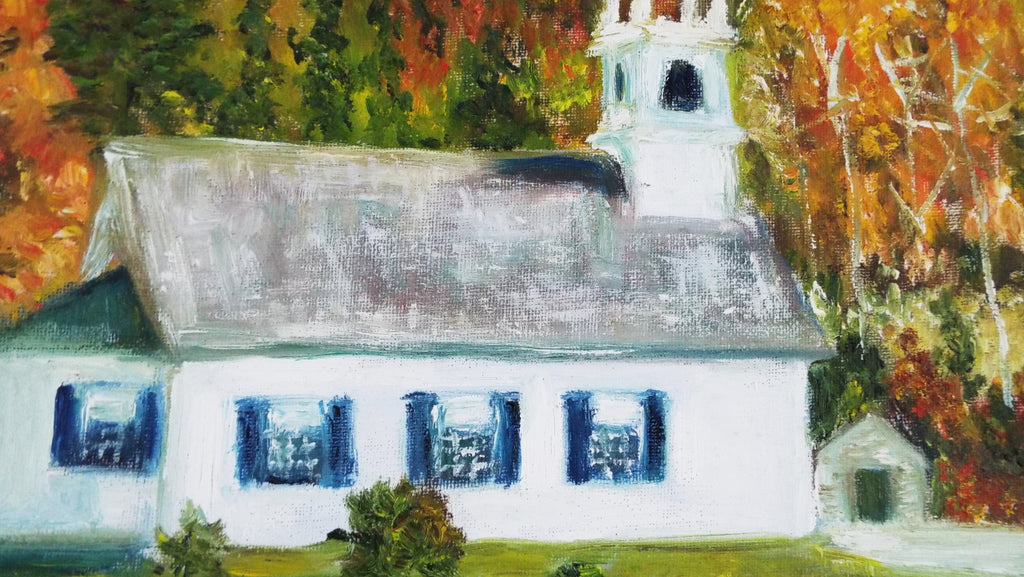 Vermont Church Autumn Landscape Oil Painting by Andi Lucas