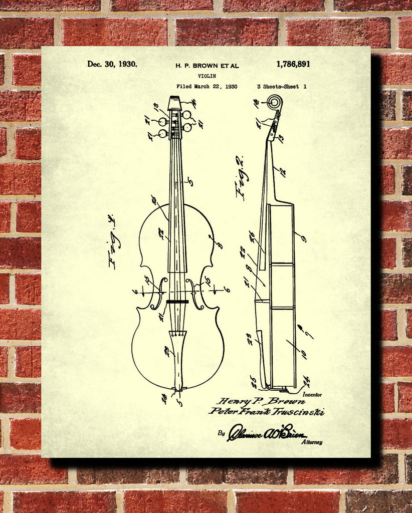 Violin Patent Print Musical Instrument Blueprint Orchestra Poster - OnTrendAndFab