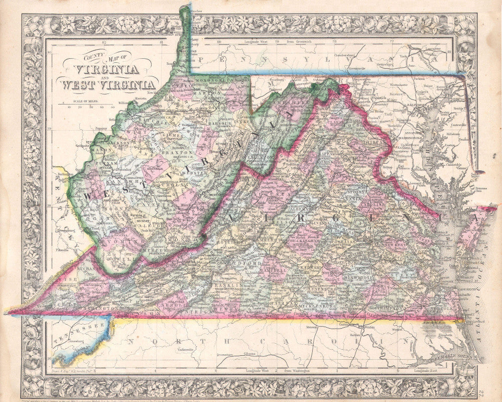 Virginia State Map Print Vintage Poster Old Map as Art - OnTrendAndFab