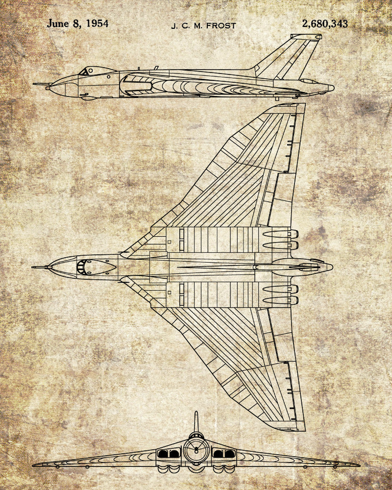 Vulcan Bomber Patent Print Aircraft Blueprint Flying Poster