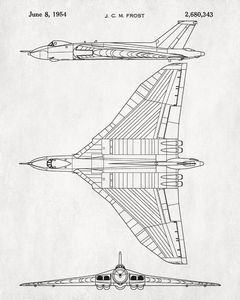 Vulcan Bomber Patent Print Aircraft Blueprint Flying Poster